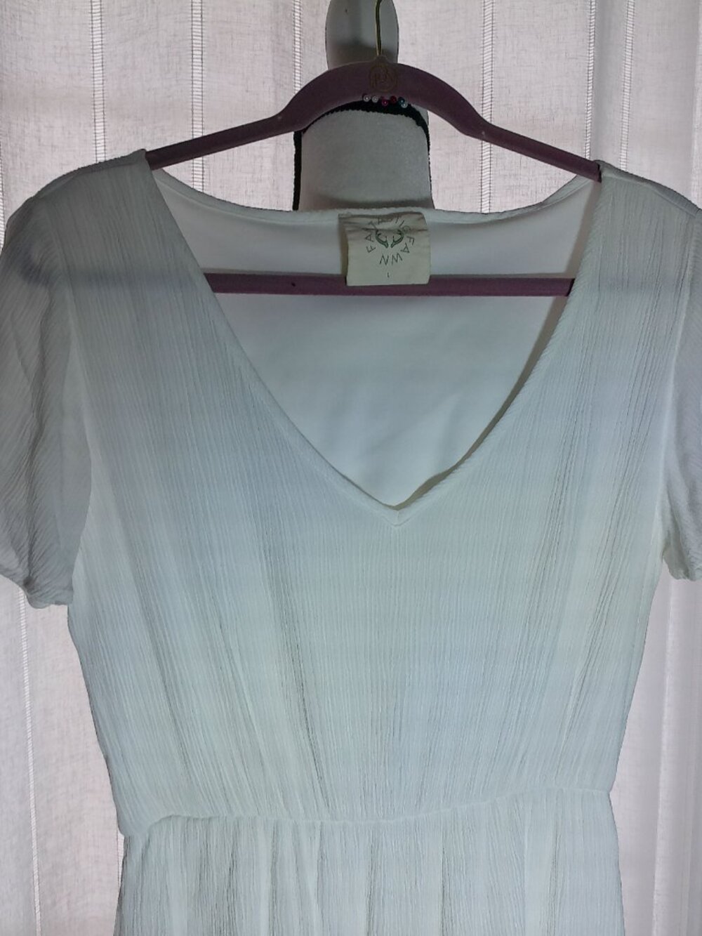 FANTASTIC FAWN Dress Midi V-Neck Elastic Waist Lined White L - Picture 2 of 9